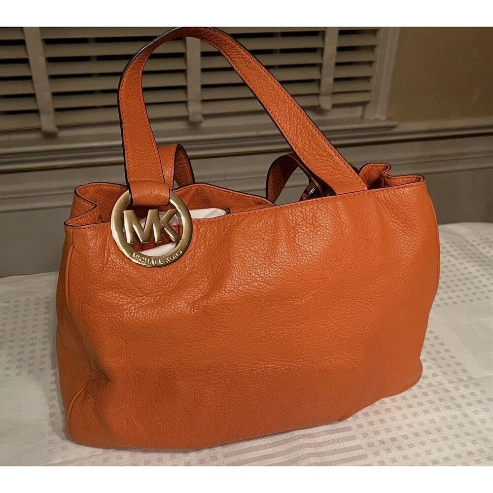Michael Kors Large Leather Tote Bag Orange - Picture 2 of 6